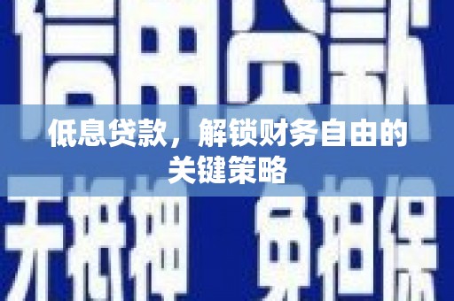 康保低息贷款，解锁财务自由的关键策略