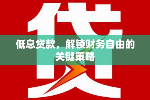 康保低息贷款，解锁财务自由的关键策略
